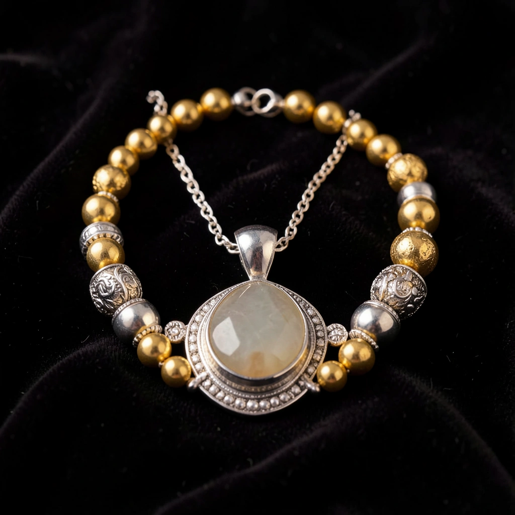 Ethnic necklace with gold, silver and vermeil